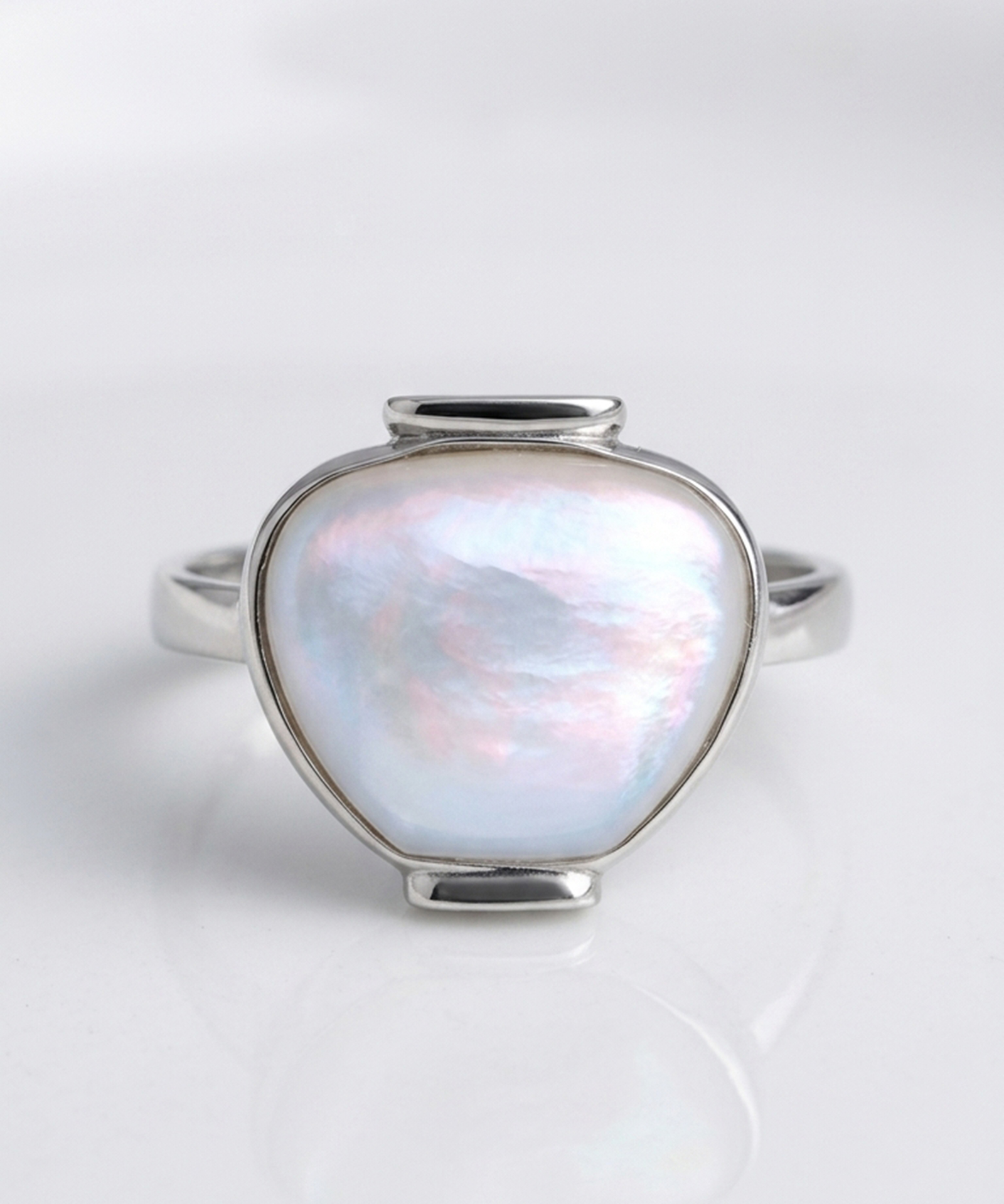 Close-up of sterling silver and mother-of-pearl craftsmanship